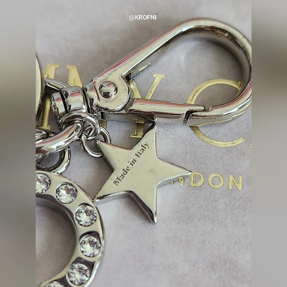 Jimmy Choo Rhinestone Star Silver Tone Key Ring Bag Charm